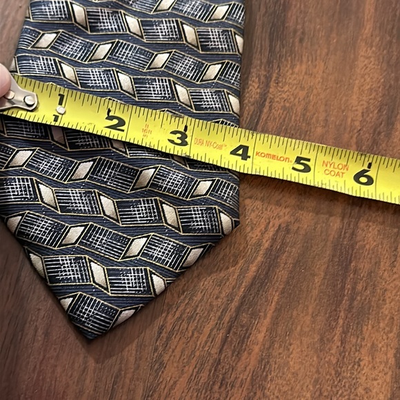 VTG Deansgate Geo Print Art Deco Mens Neck Tie, Formal, 100% Silk, Gray Tan - Picture 9 of 9